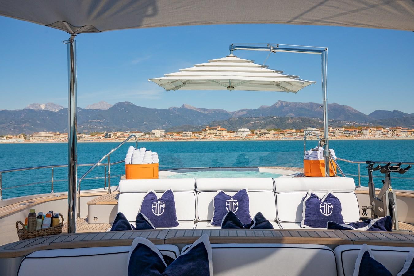 a boat with a towel on it aboard HATT MILL Yacht for Sale