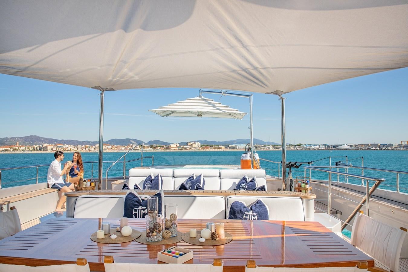 a couple sitting on a boat aboard HATT MILL Yacht for Charter