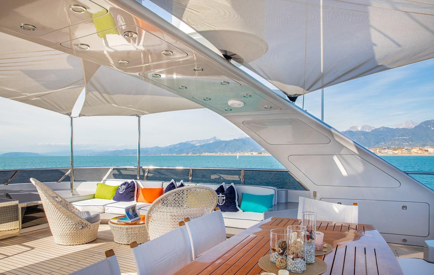 a table and chairs on a boat aboard HATT MILL Yacht for Charter