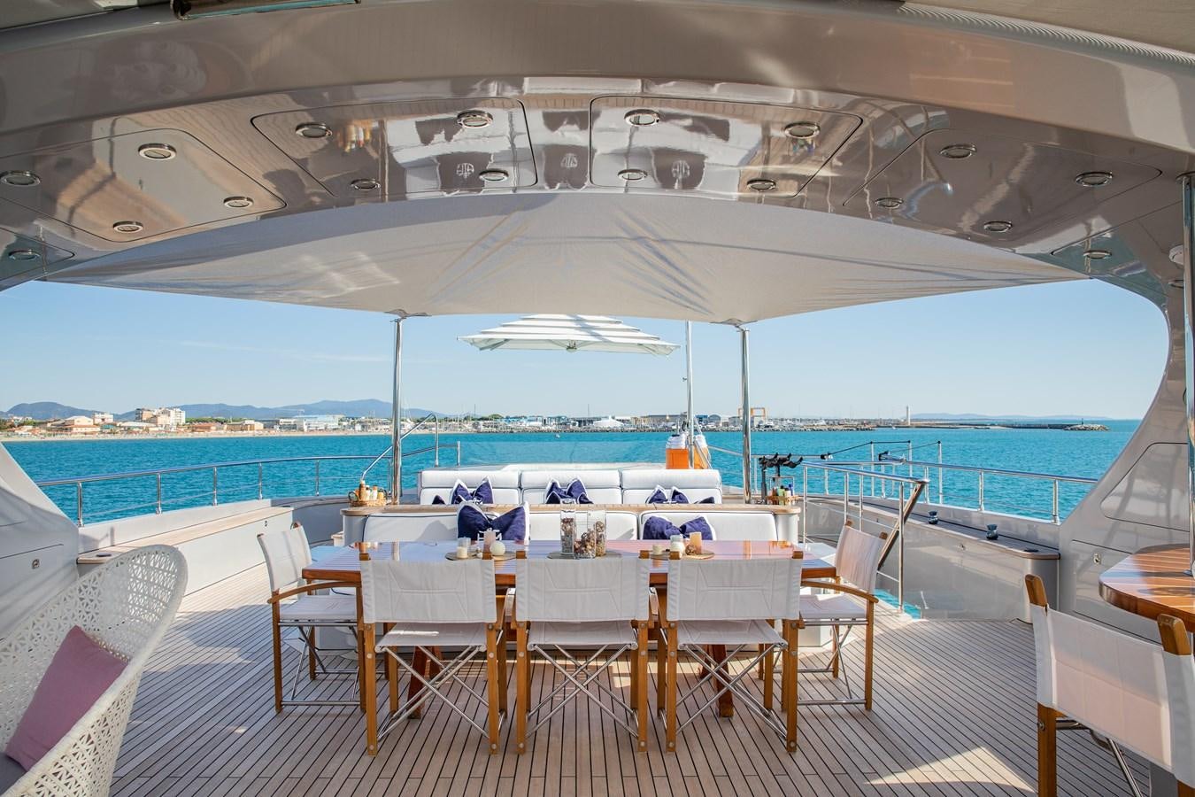 a table set up on a boat aboard HATT MILL Yacht for Charter