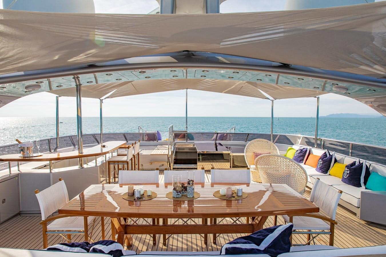 a table set for a meal on a boat aboard HATT MILL Yacht for Sale