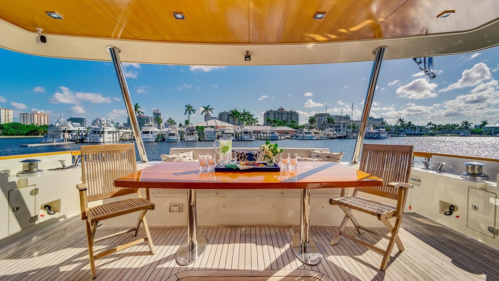a table and chairs on a deck aboard THERAPY Yacht for Sale