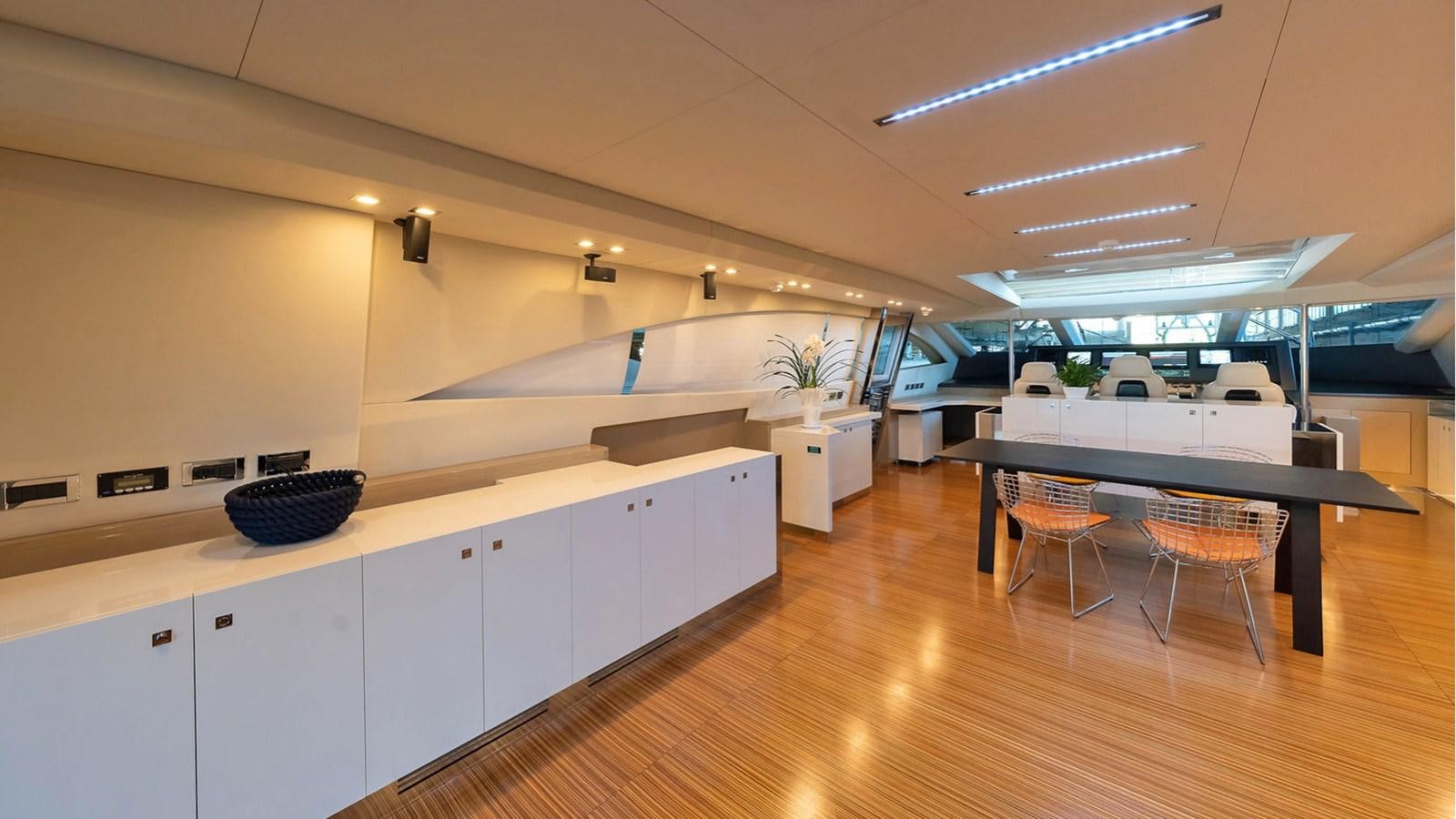 a kitchen with white cabinets aboard MAXI DRAGO Yacht for Sale