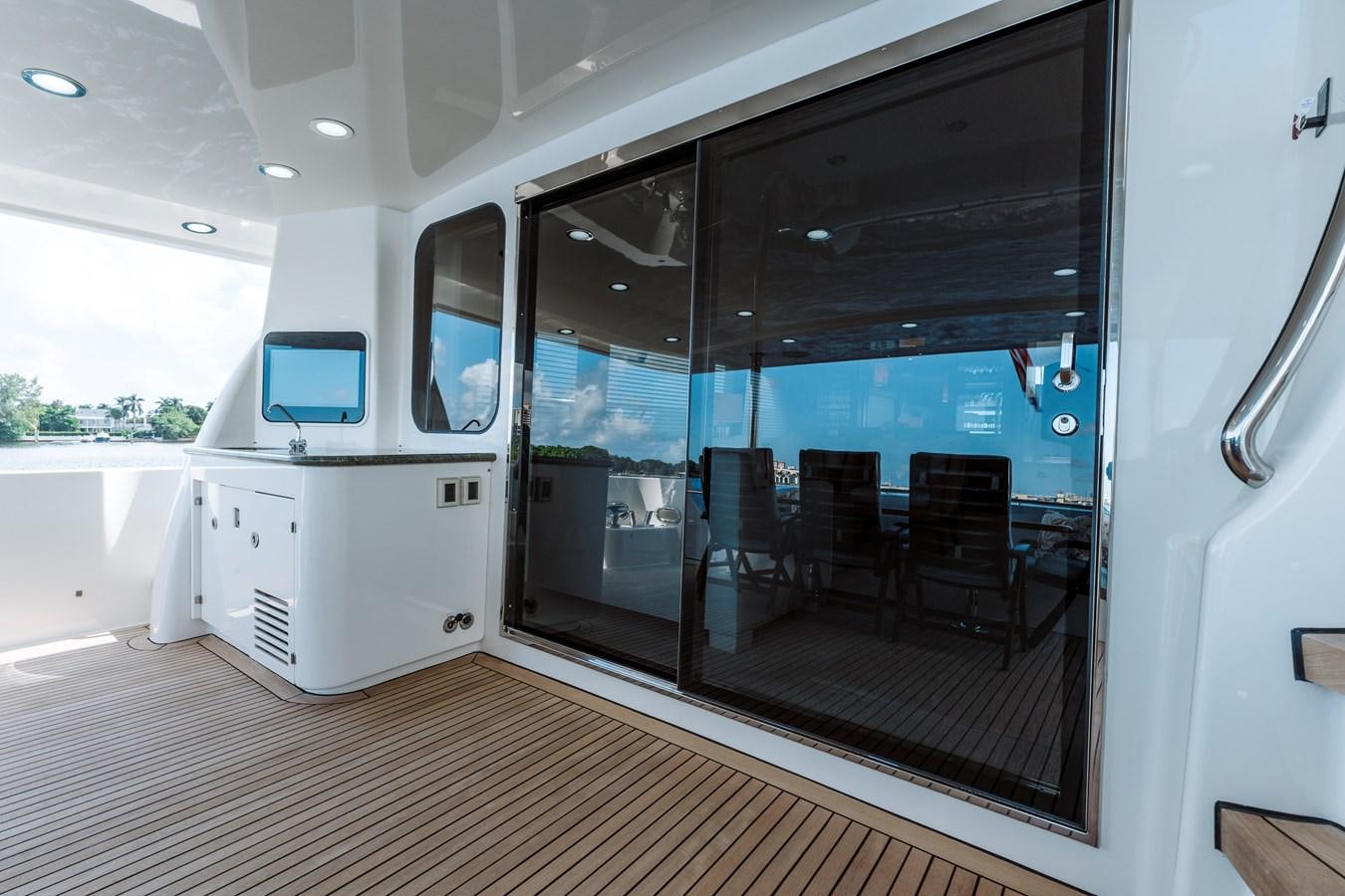 a large room with a large mirror aboard FULLY OCCUPIED Yacht for Sale