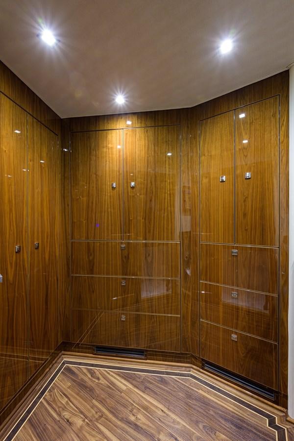 a large wooden shower aboard ENCLOSED BRIDGE Yacht for Sale