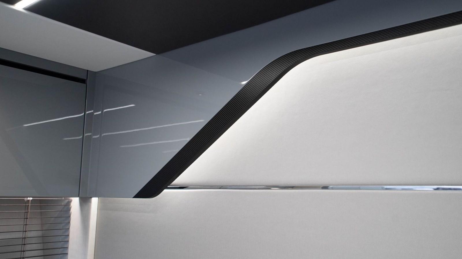 a white wall with a black frame aboard PREDATOR 74 XPS Yacht for Sale