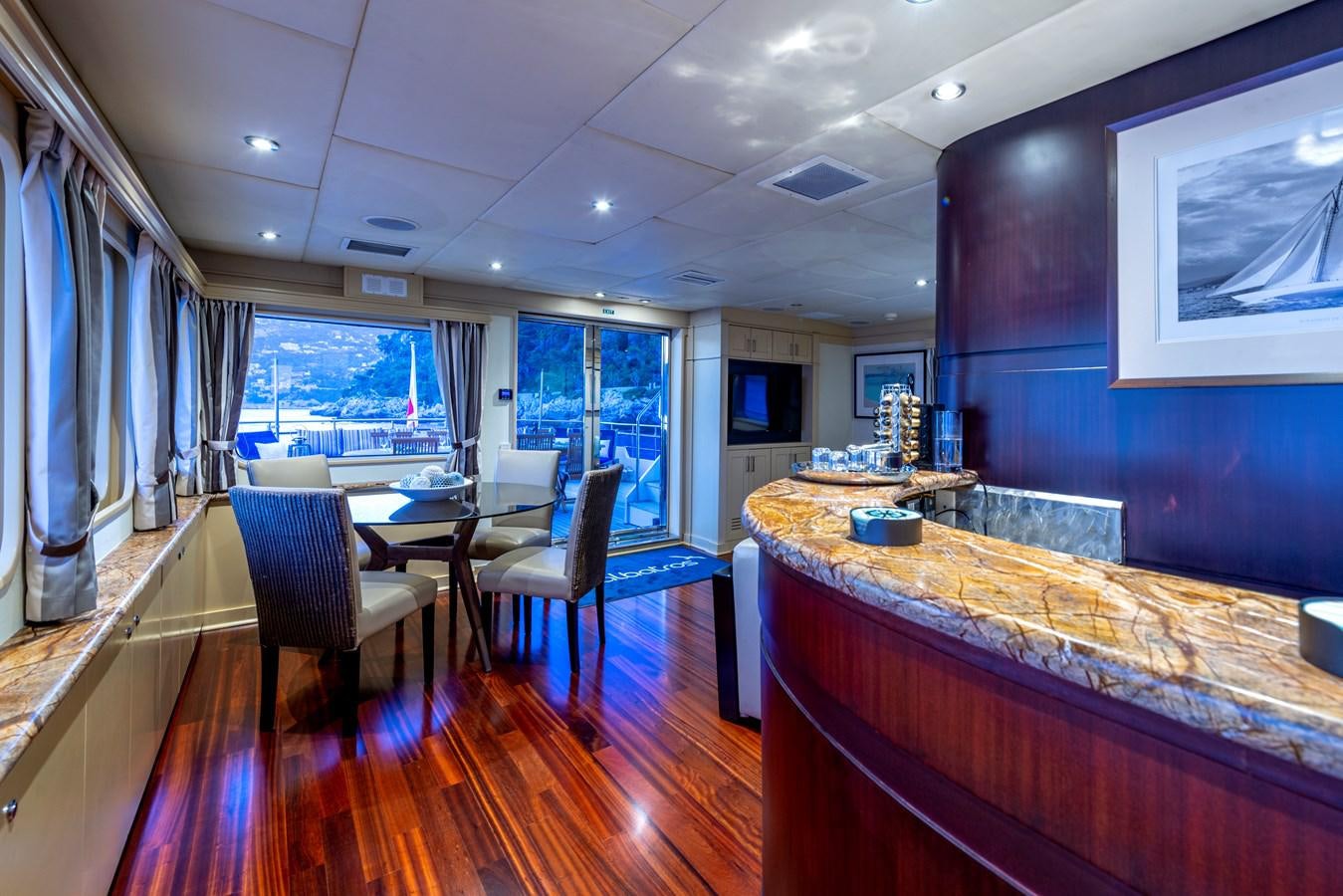a kitchen with a countertop aboard L'ALBATROS Yacht for Sale