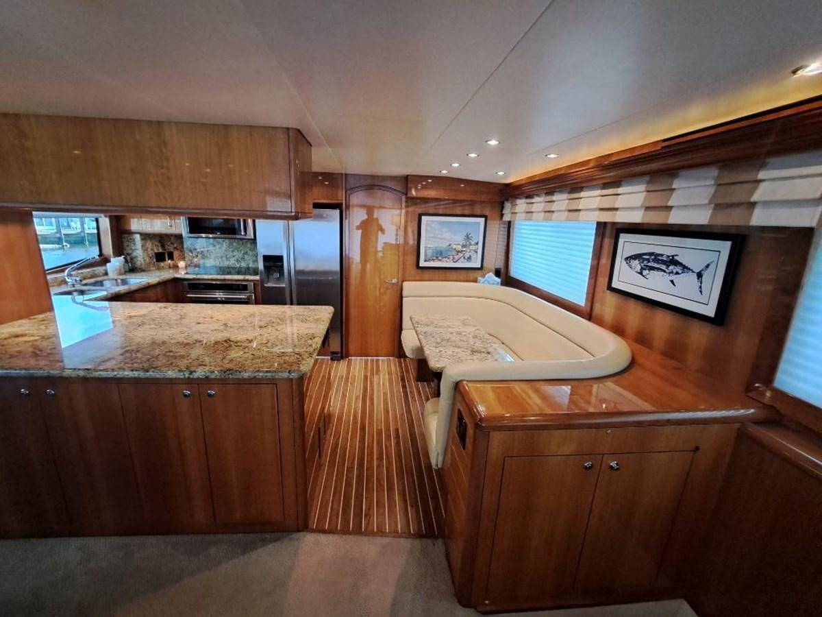 a kitchen with a large island aboard SEACLUSION Yacht for Sale