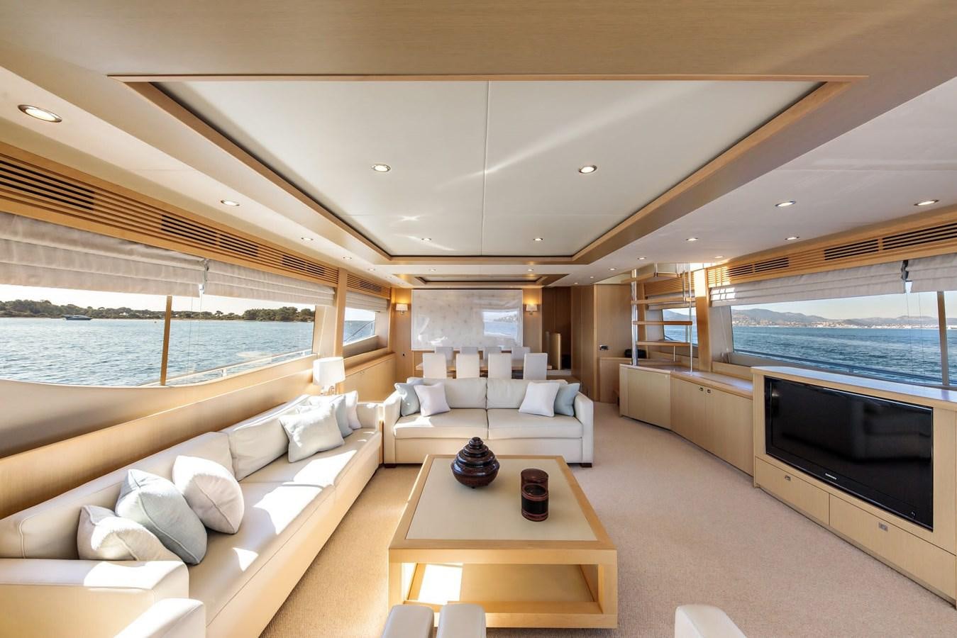 a living room with a large window aboard 2009 PRINCESS 85 Yacht for Sale