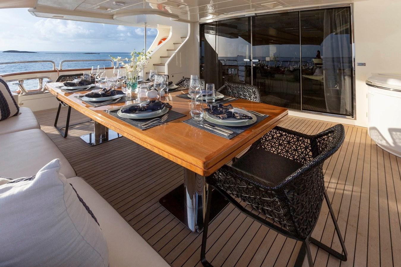 a table with plates and glasses on it aboard INSIEME Yacht for Sale