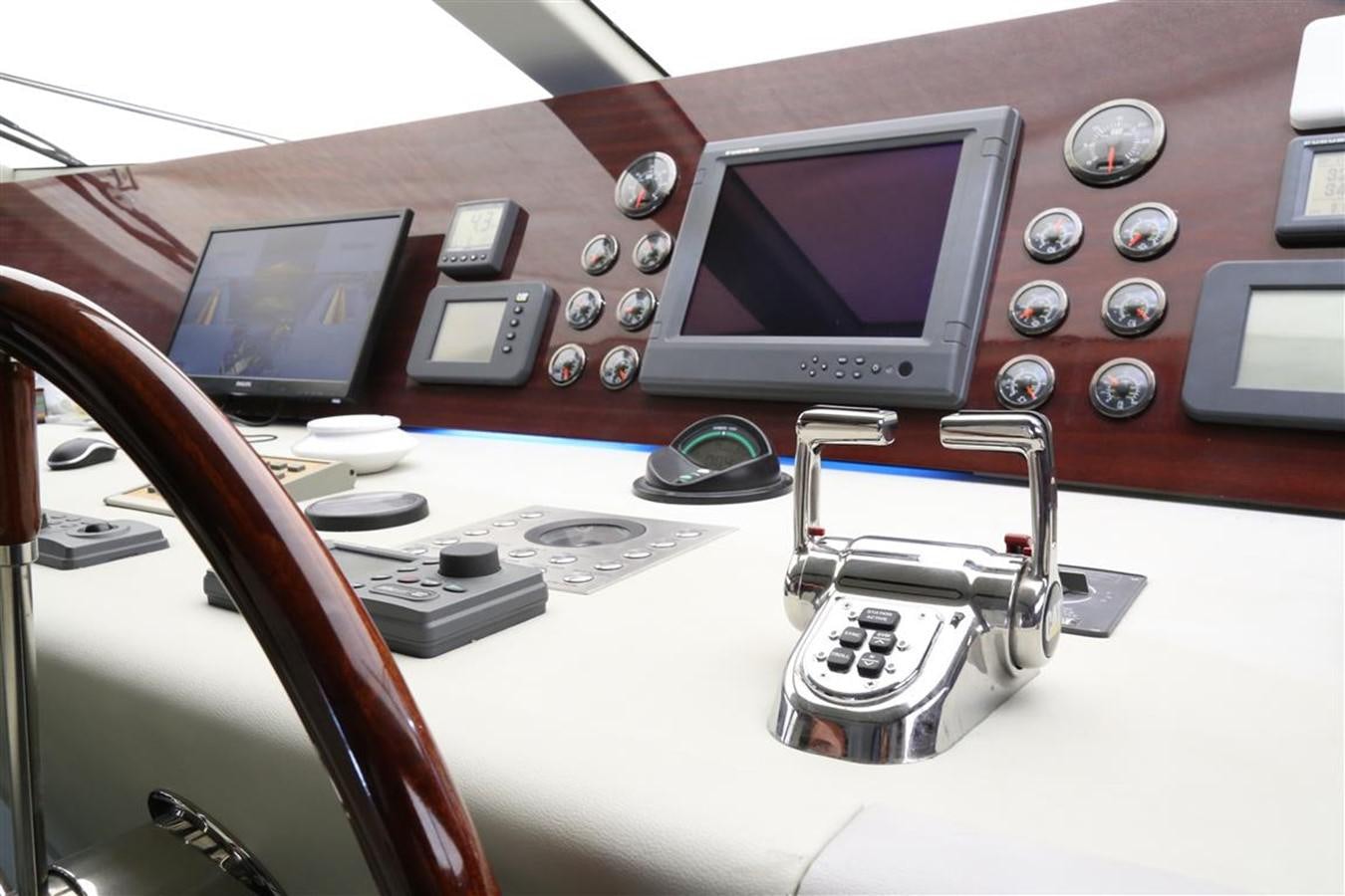 a close-up of a control panel aboard AMER 86 Yacht for Sale