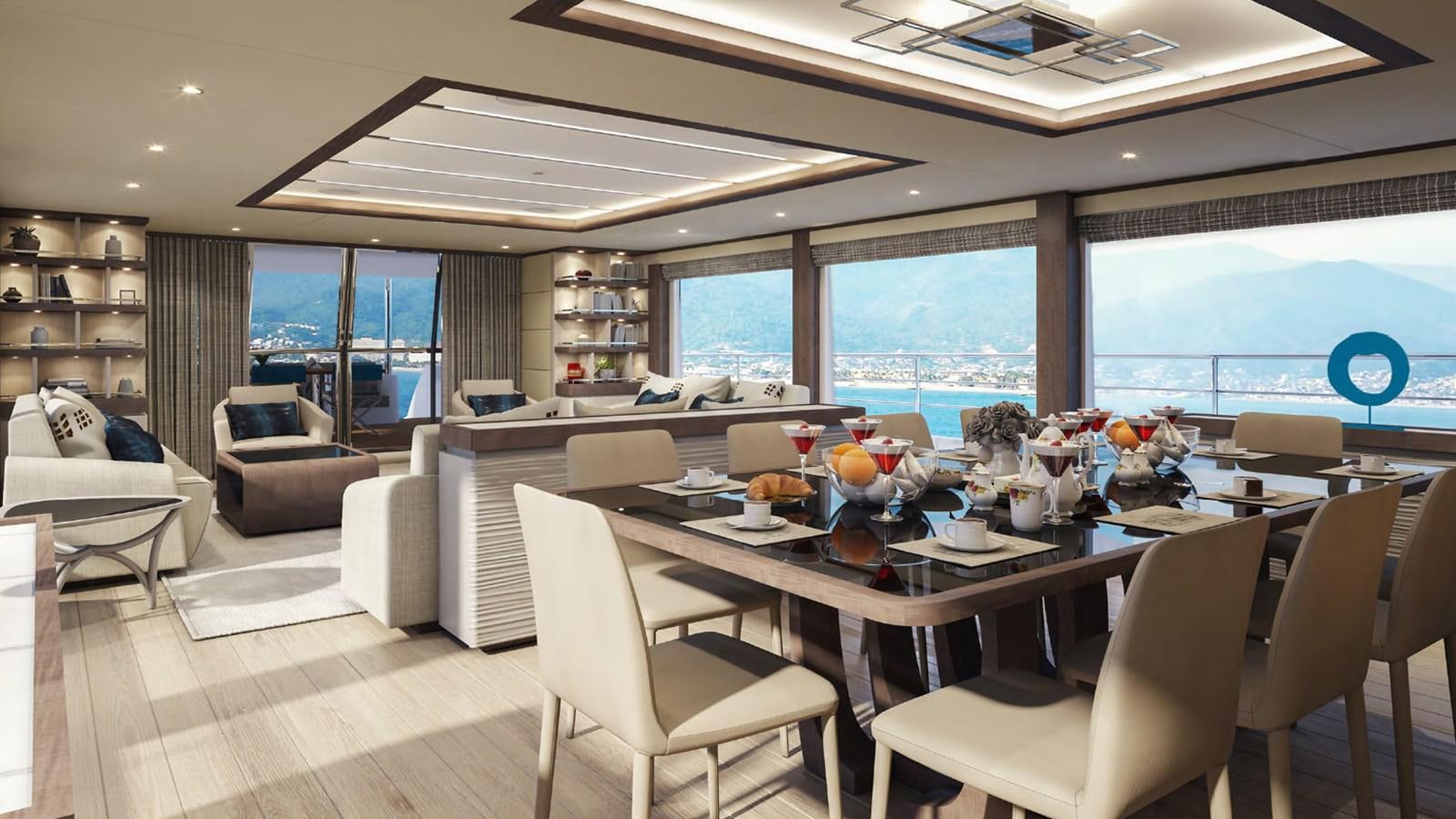a large room with a table and chairs aboard NIXTUN Yacht for Sale