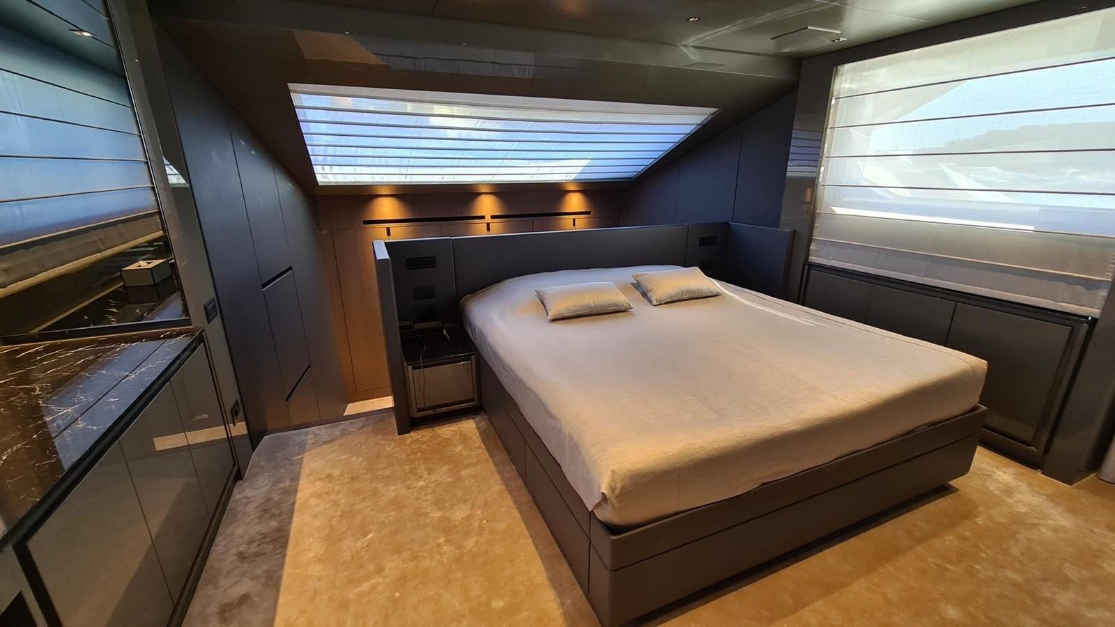 a bed in a room aboard 2021 SANLORENZO SD96 #95 Yacht for Sale