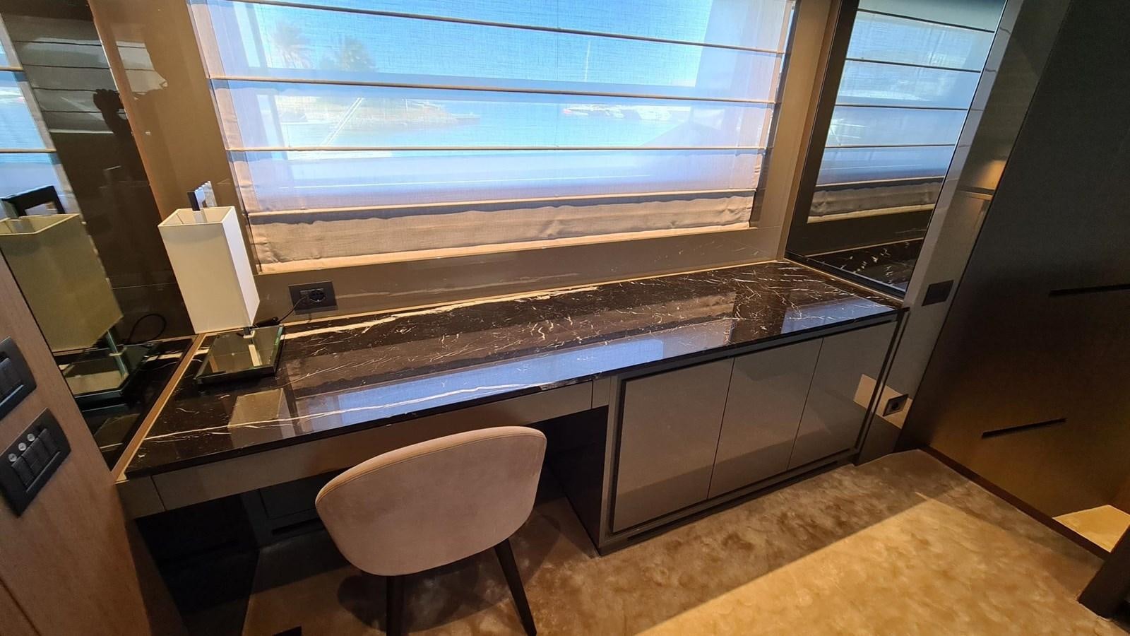 a kitchen with a large window aboard 2021 SANLORENZO SD96 #95 Yacht for Sale