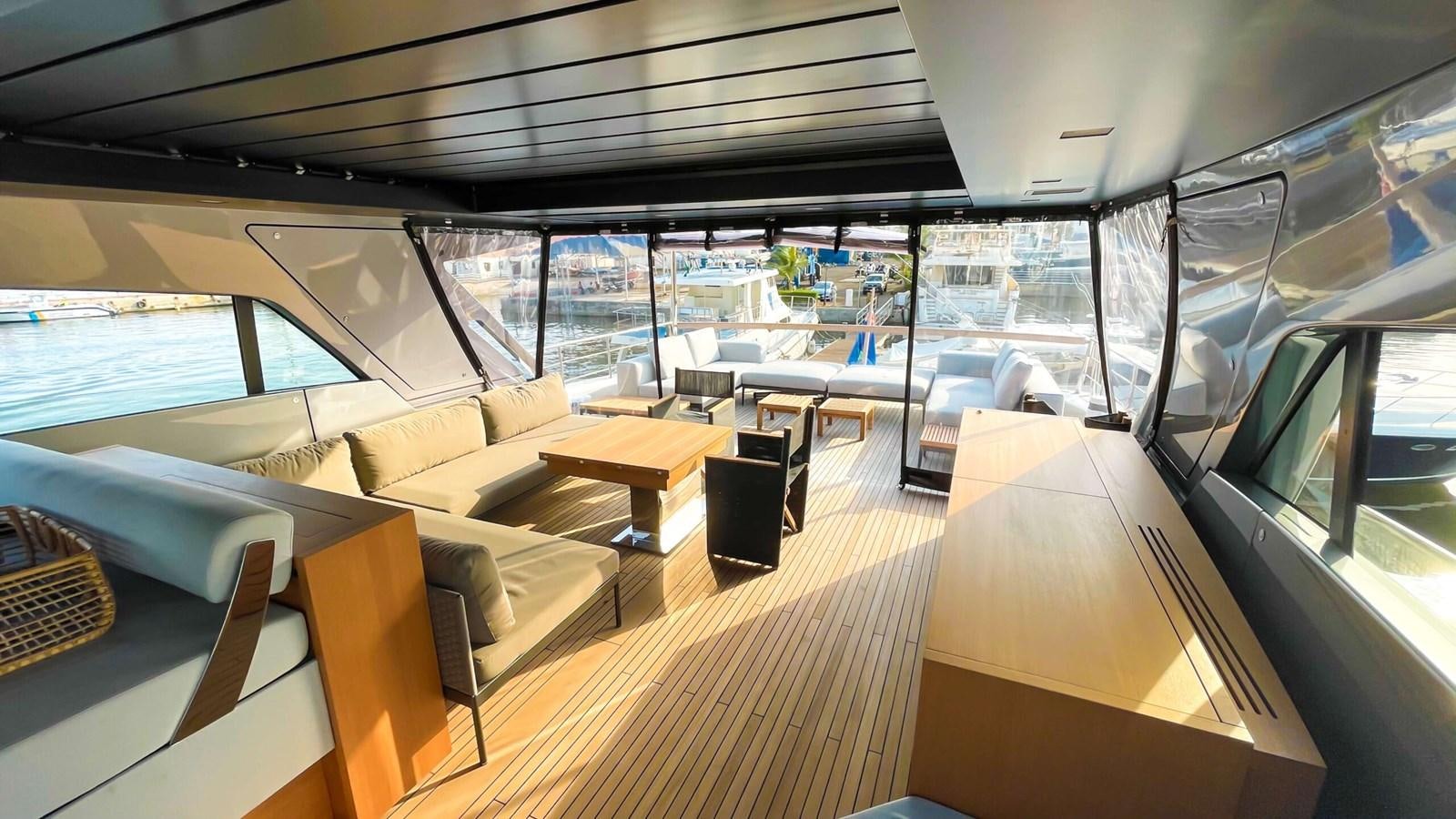 inside of a building with a large window and a view of the city aboard 2021 SANLORENZO SX88 #47 Yacht for Sale