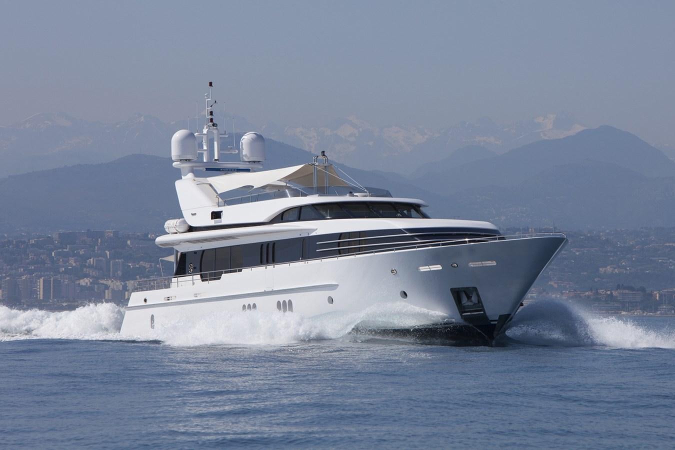a white yacht on the water aboard LA MASCARADE Yacht for Sale