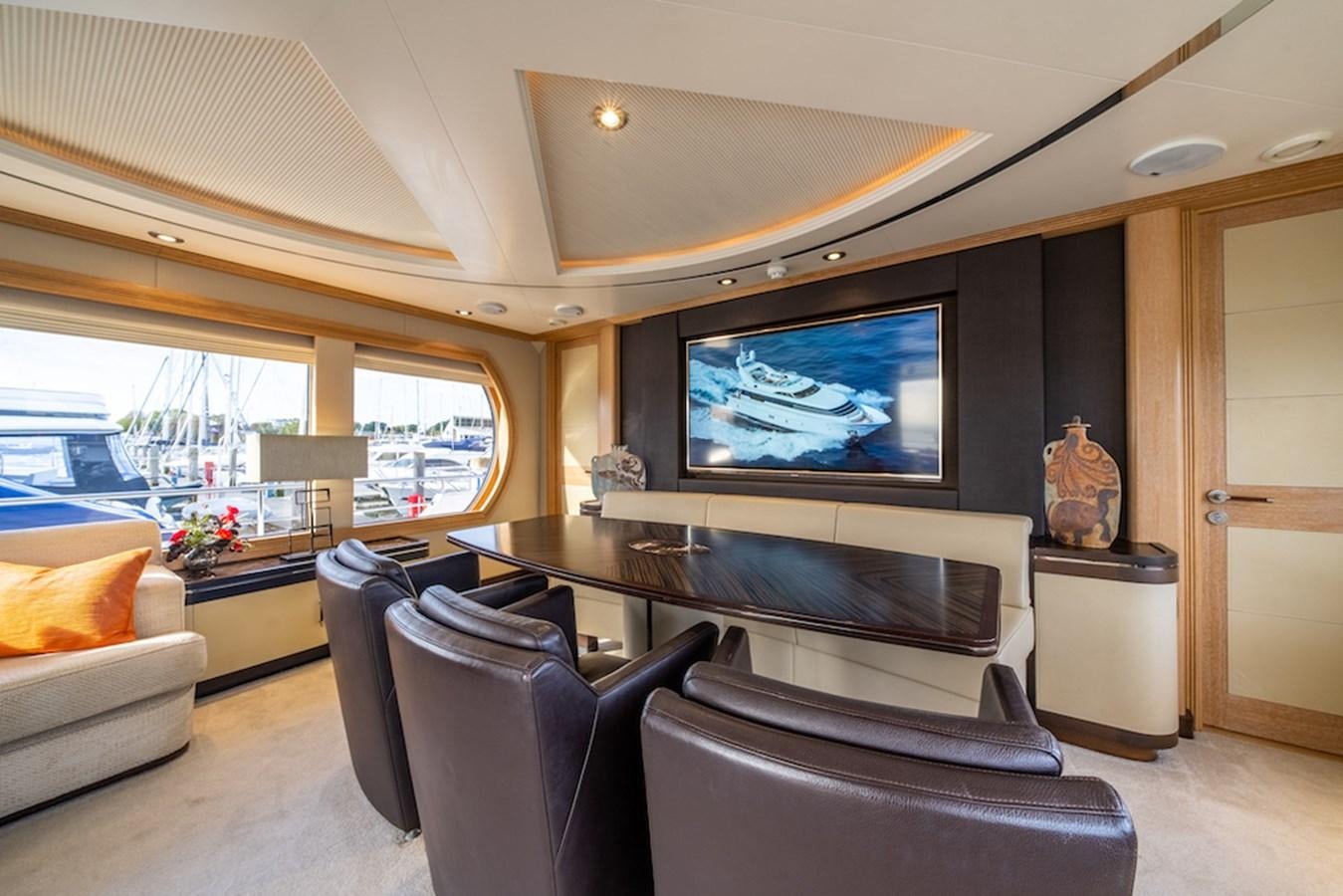 a living room with a large tv aboard LA MASCARADE Yacht for Sale