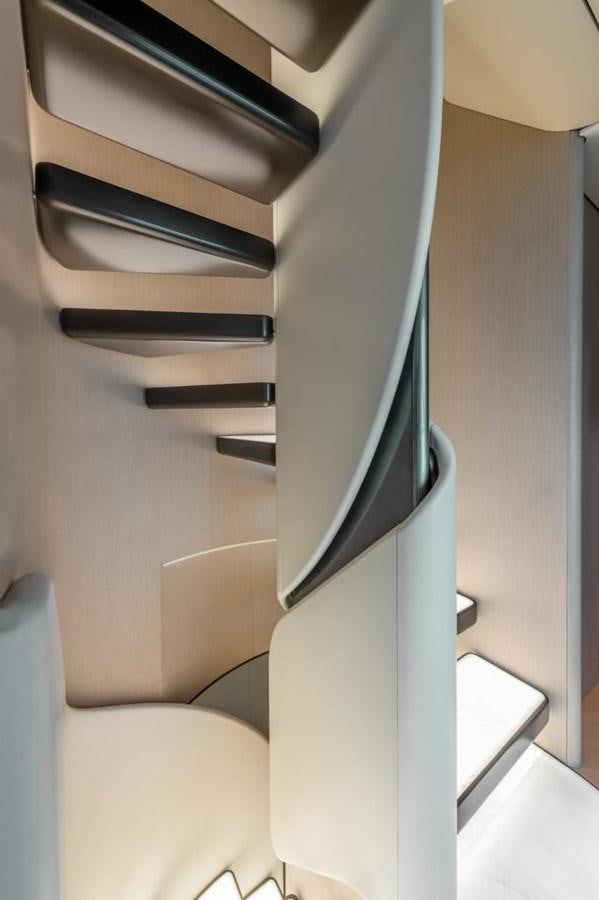 a black and silver staircase aboard SHABBY Yacht for Sale