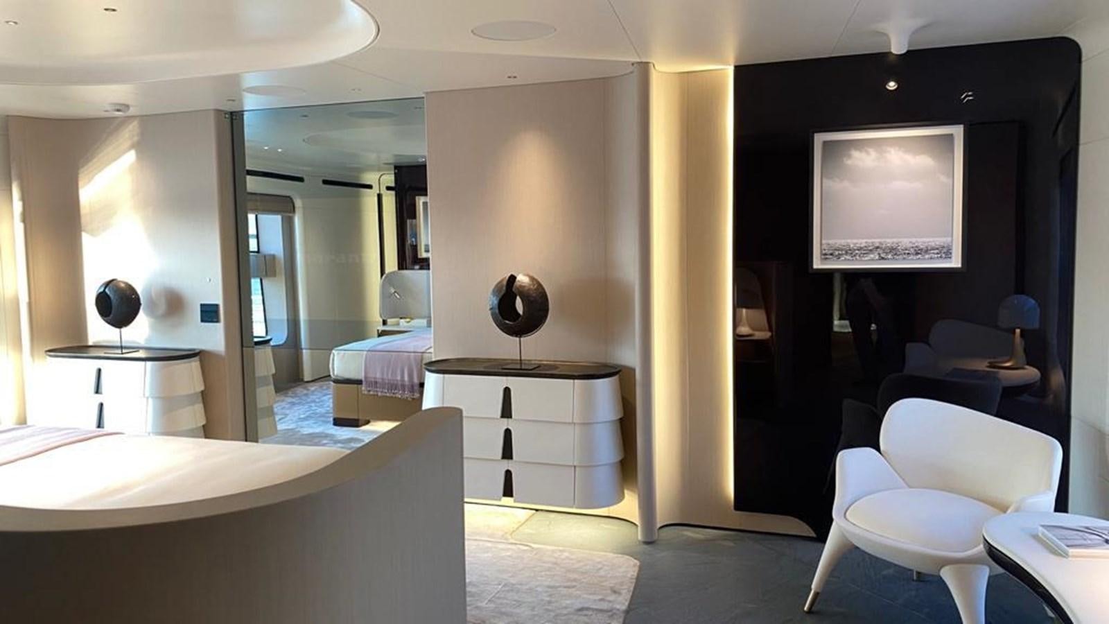 a room with a large mirror aboard SHABBY Yacht for Sale