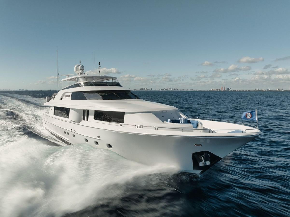 a white yacht on the water aboard LA LADY Yacht for Sale