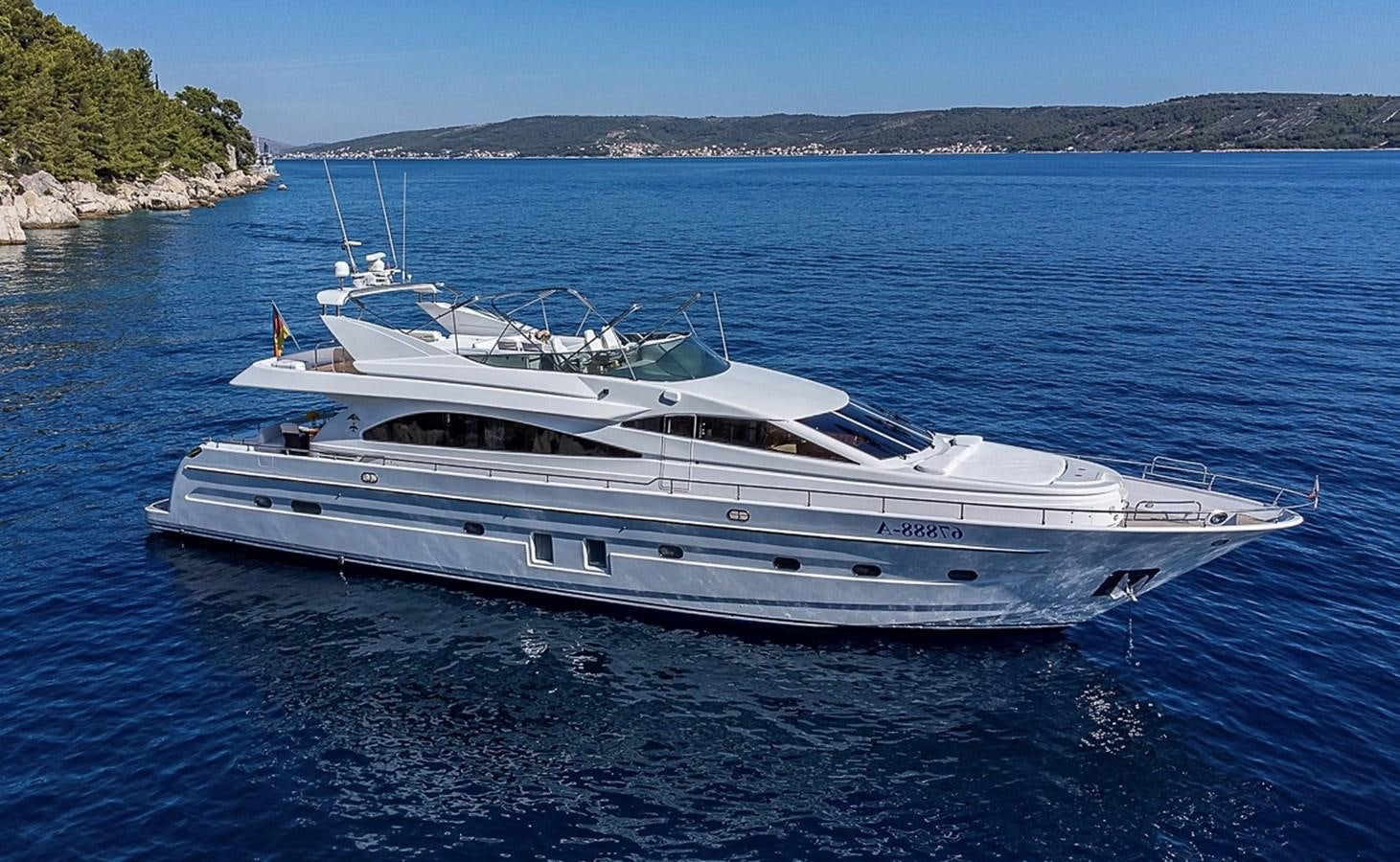 a white yacht in the water aboard LADY ADELHEID Yacht for Sale