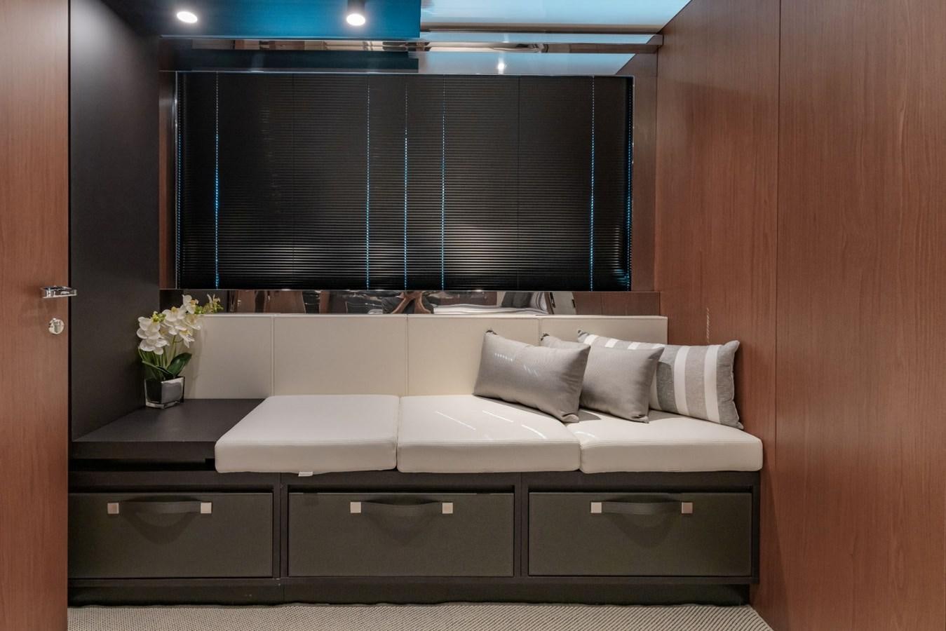 a bed with white sheets aboard BEYOND BEYOND Yacht for Sale