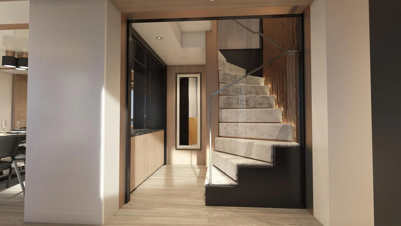 a staircase in a house aboard OCEAN 460 Yacht for Sale