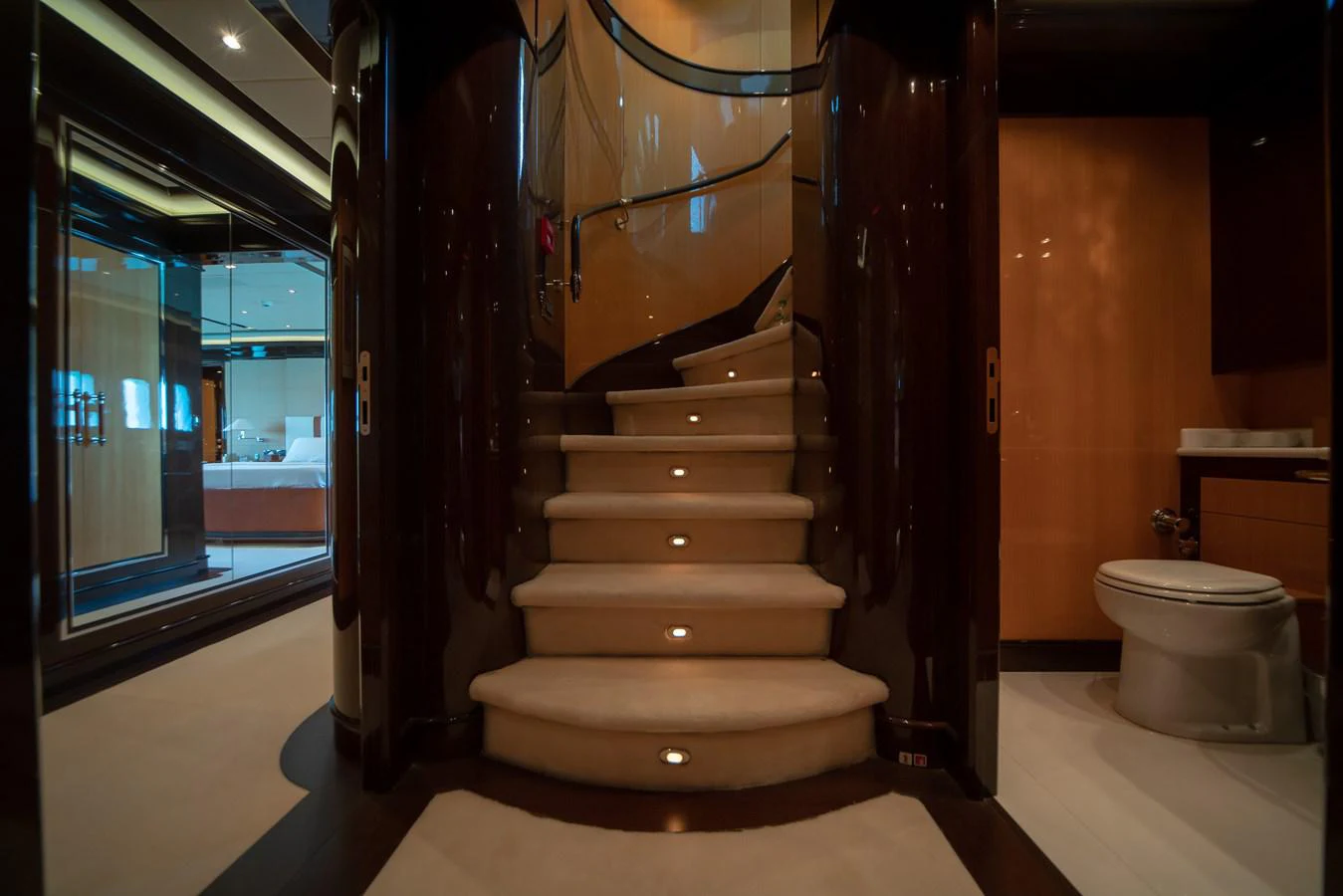 a staircase in a bathroom aboard SAMHAN Yacht for Sale