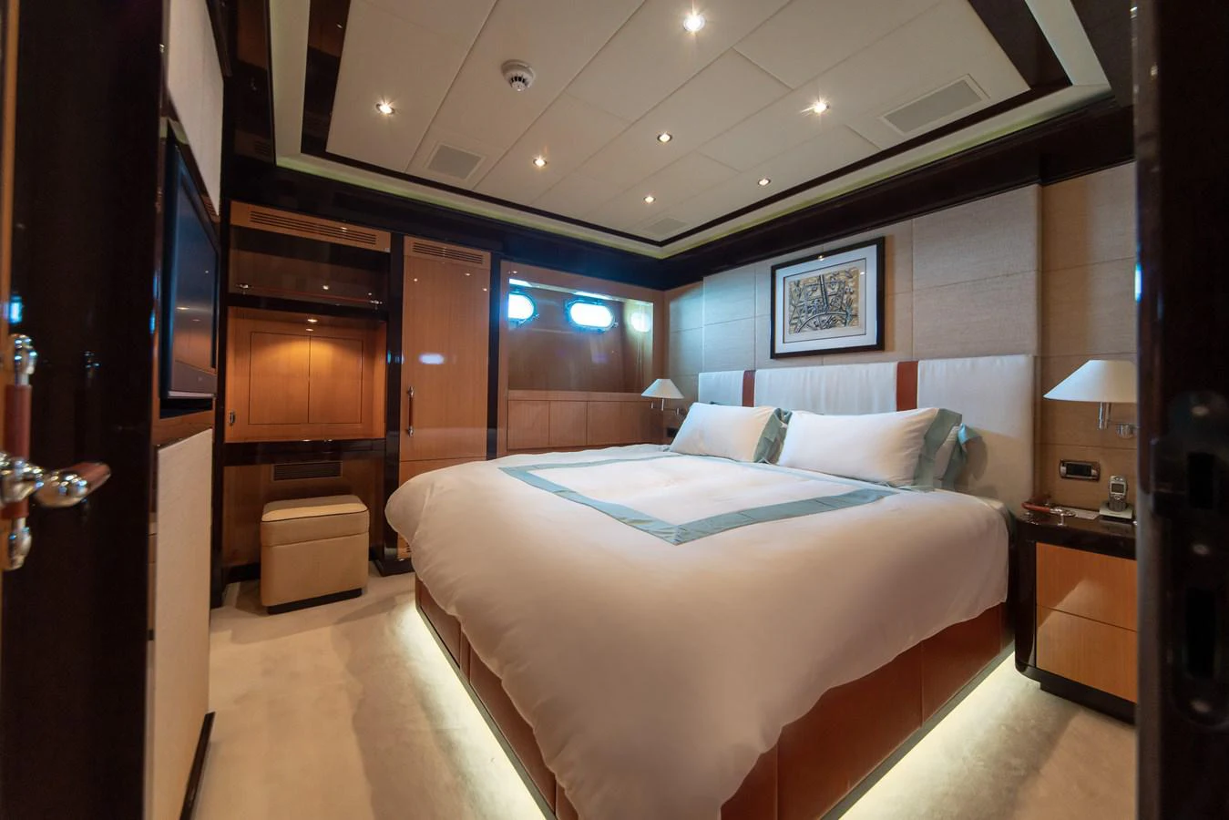 a large bedroom with a bed aboard SAMHAN Yacht for Sale