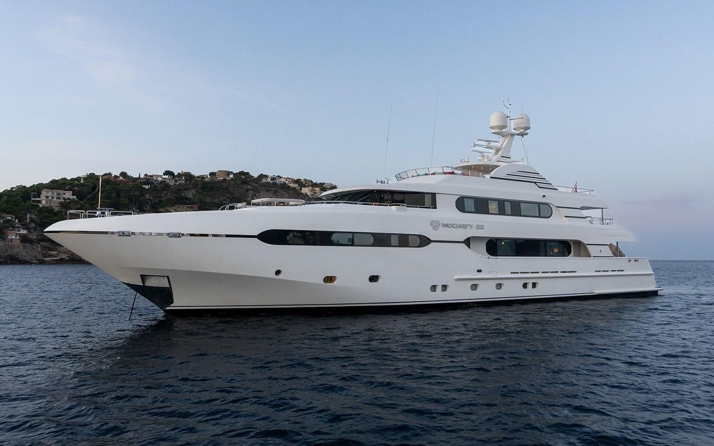 a white yacht on the water aboard MAXIMILIAN MMIV Yacht for Sale