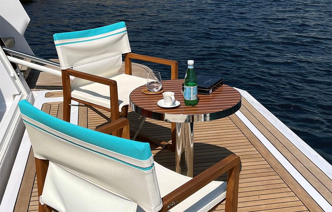 a table on a boat aboard CHECKMATE Yacht for Sale