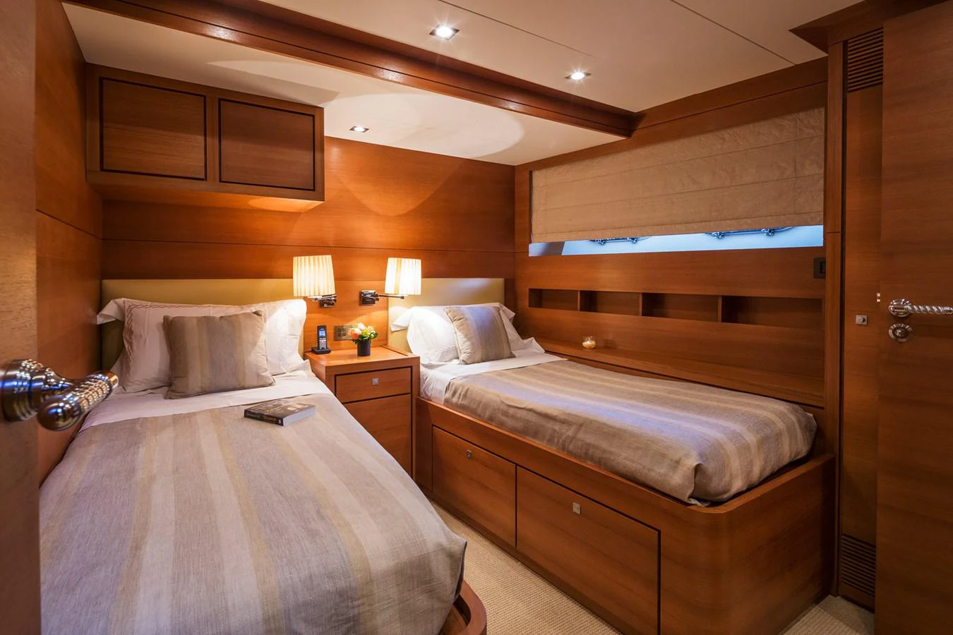 a couple of beds in a room aboard WATER TOY III Yacht for Sale