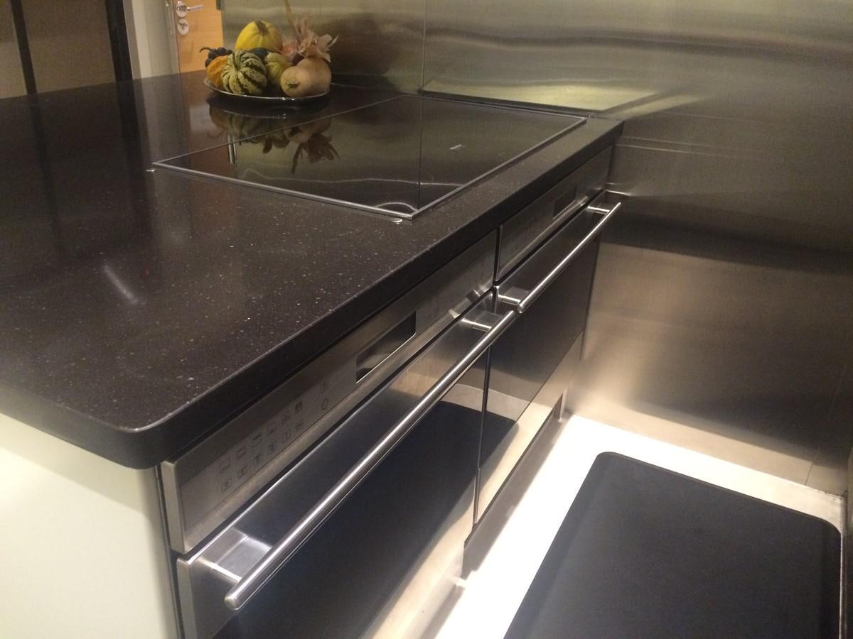 a stainless steel kitchen counter aboard THE BIG BLUE Yacht for Sale