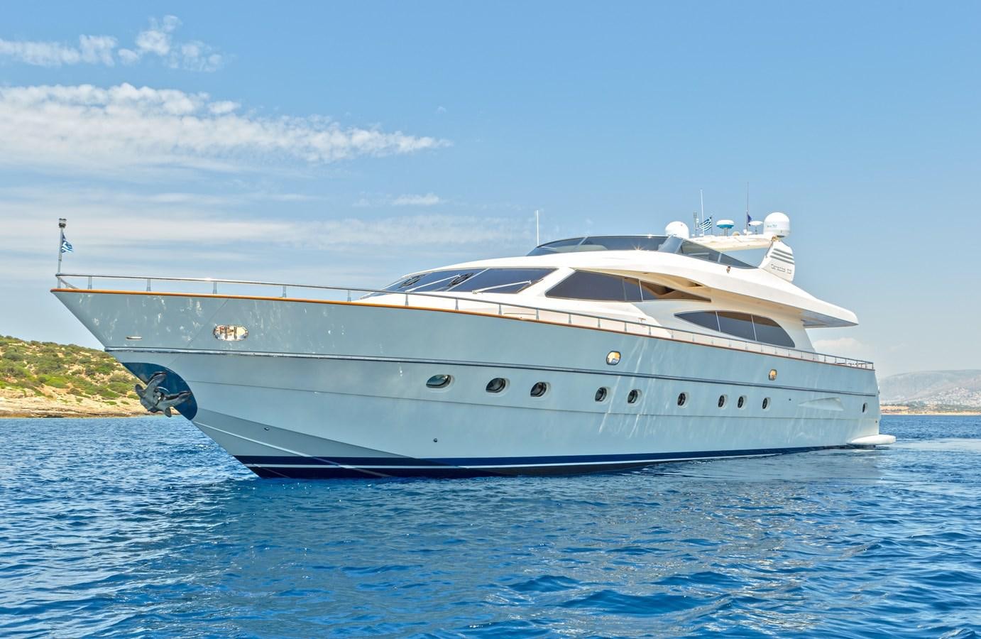 a white yacht on the water aboard VYNO Yacht for Sale