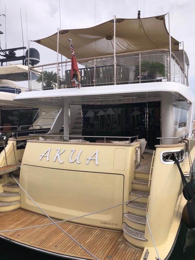 a large white container with a sign on it aboard AKUA Yacht for Sale