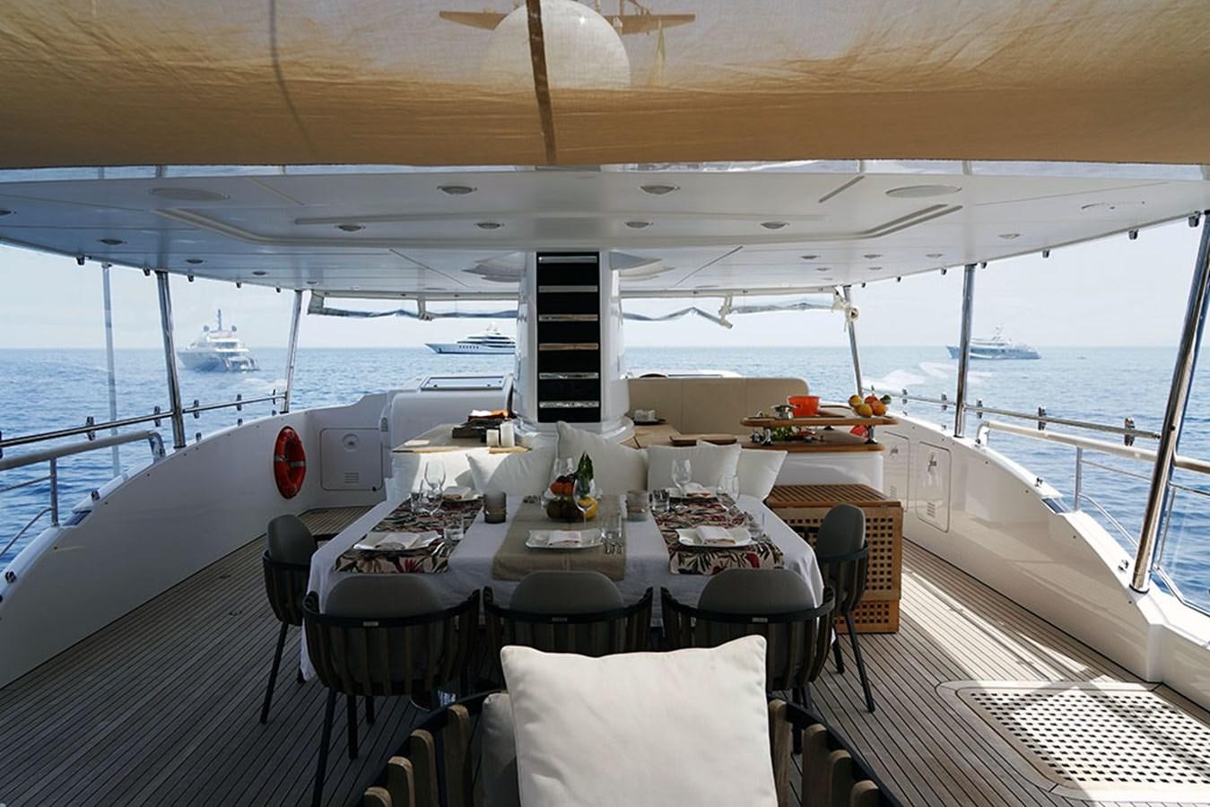 a table set for a meal on a boat aboard AKUA Yacht for Sale