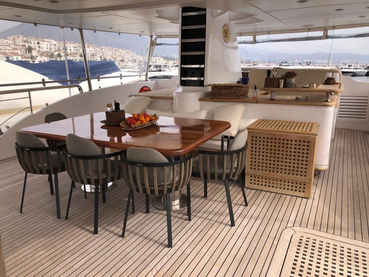 a table with chairs around it aboard AKUA Yacht for Sale