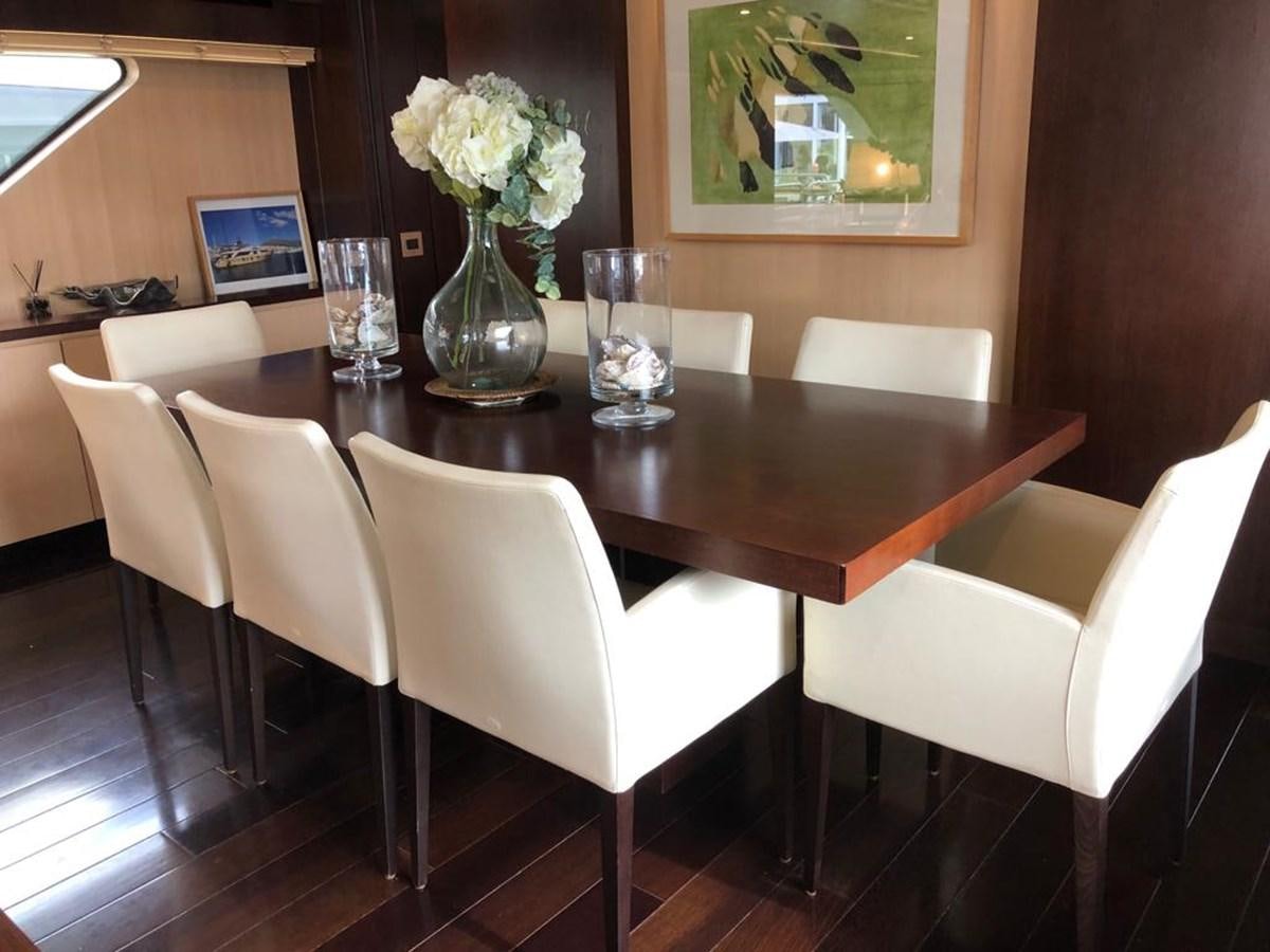 a table with wine glasses on it aboard AKUA Yacht for Sale
