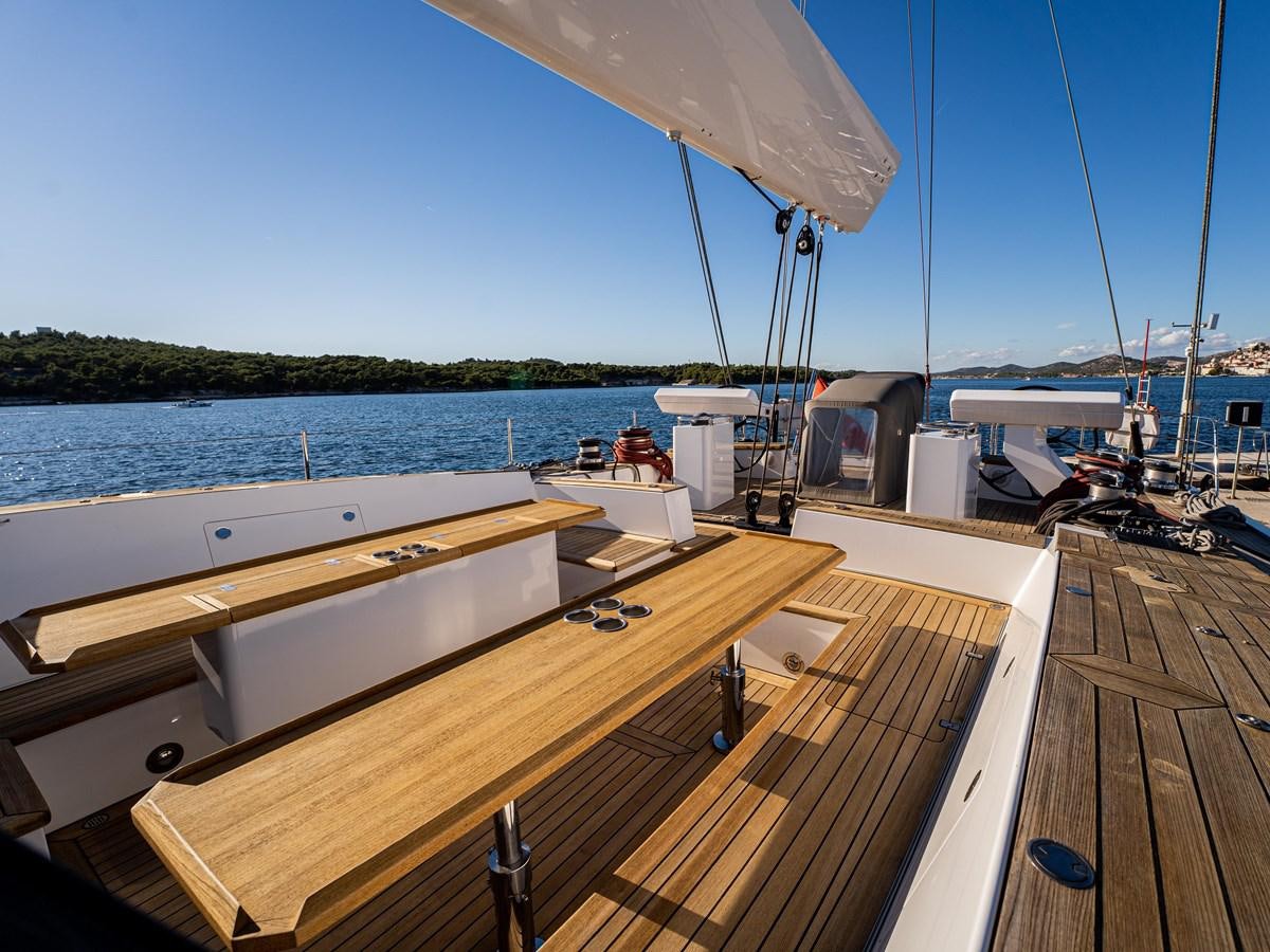 a deck with a boat on it aboard BELKARA Yacht for Sale