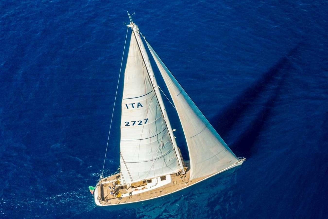 a white sailboat in the ocean aboard LOGICA Yacht for Sale