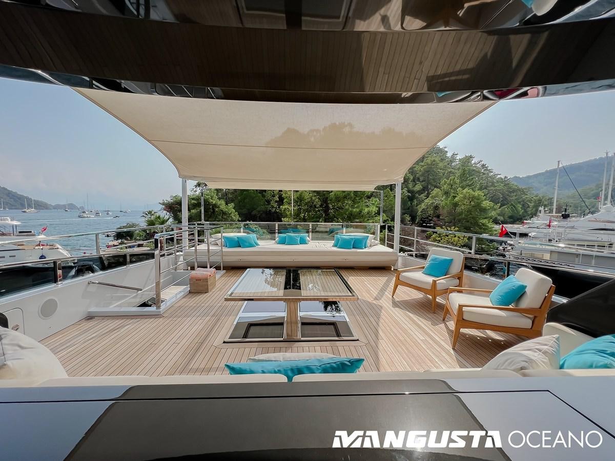 a room with a pool and a view of a city aboard SANCTUARY Yacht for Sale