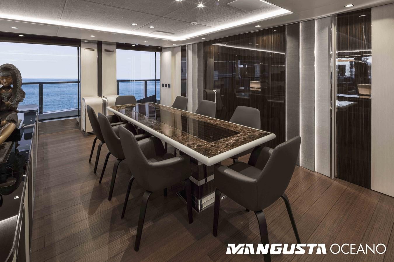 a large conference room with a table and chairs aboard SANCTUARY Yacht for Sale