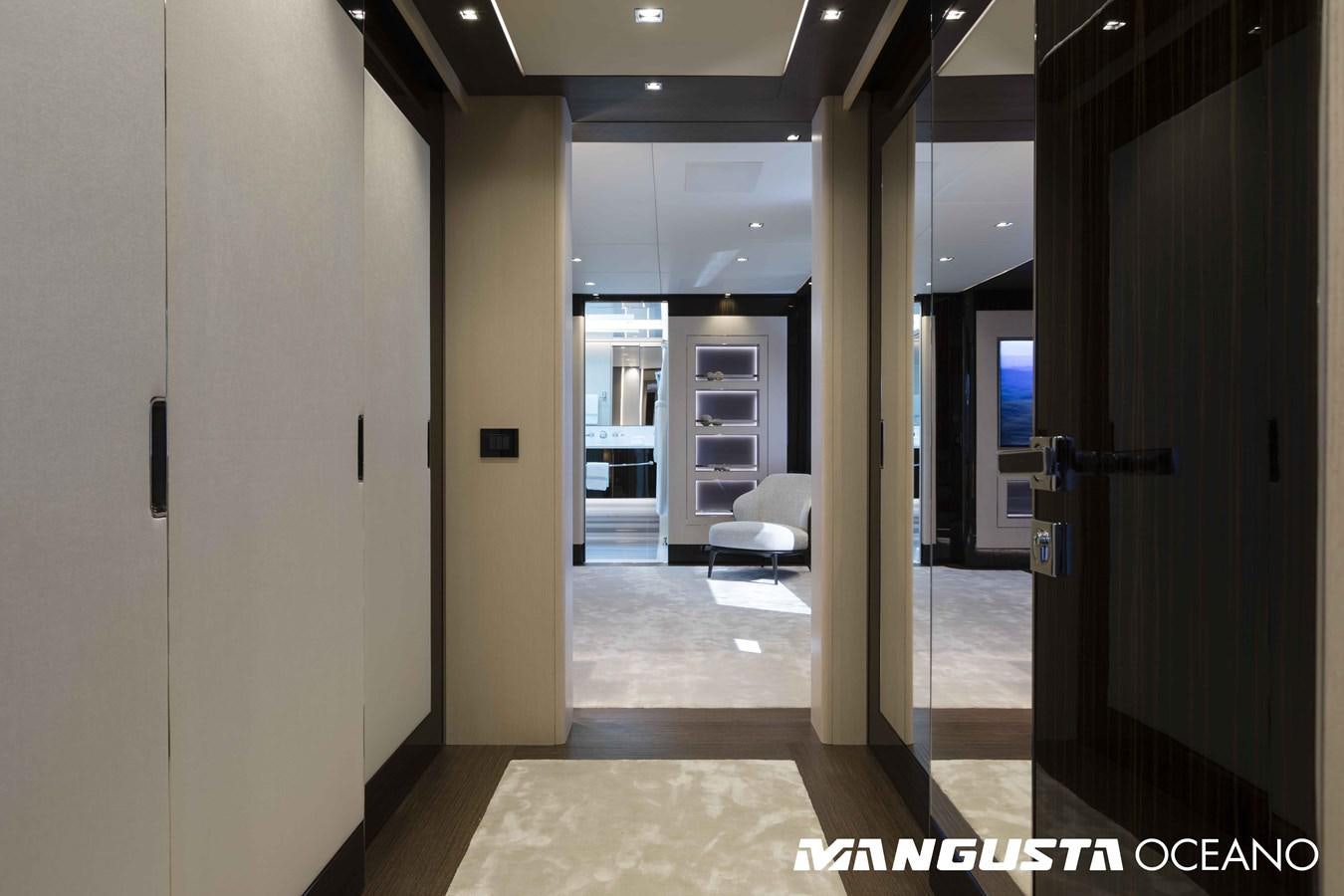 a hallway with doors aboard SANCTUARY Yacht for Sale