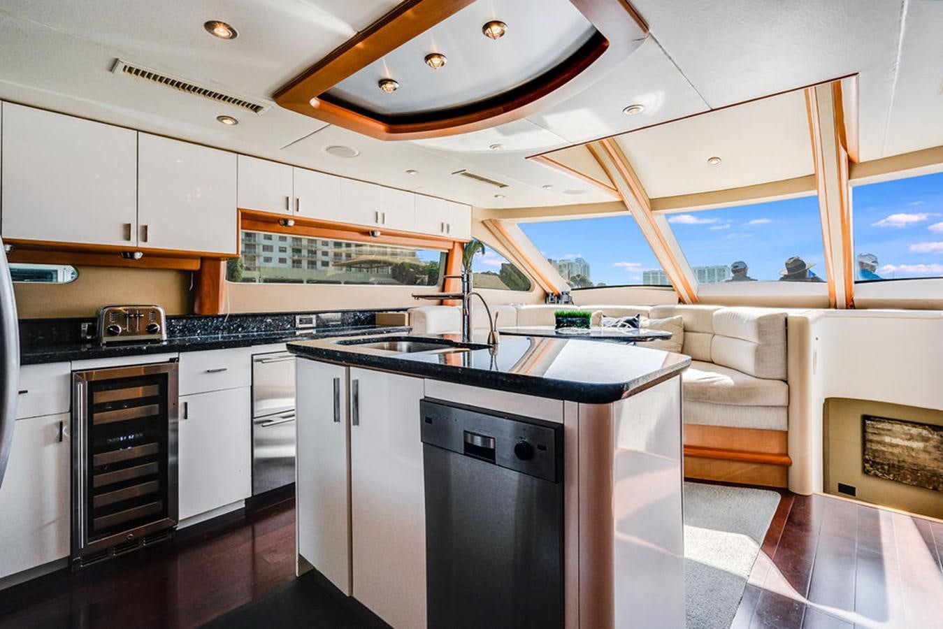 a kitchen with a stove and oven aboard CHIP Yacht for Sale