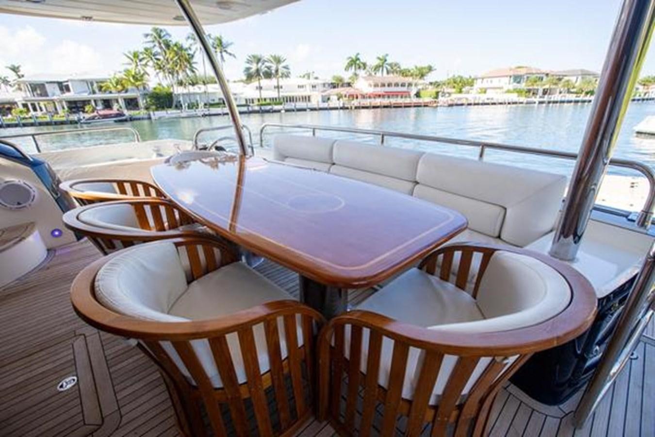 a table and chairs on a balcony aboard THE CABANA Yacht for Sale
