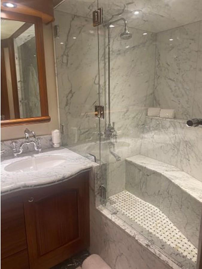a bathroom with a shower and sink aboard ALLSEAS 92 EXPEDITION Yacht for Sale