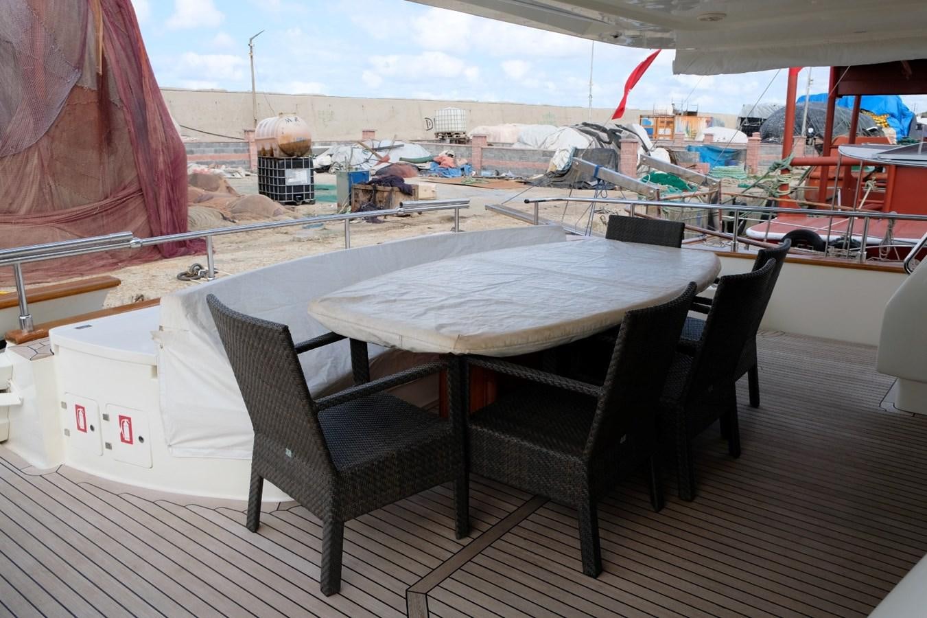 a table and chairs on a deck aboard WONDERLAND Yacht for Sale