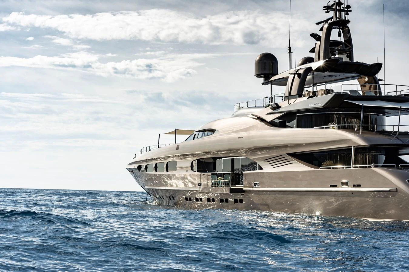 a large white boat in the water aboard MRS L Yacht for Sale