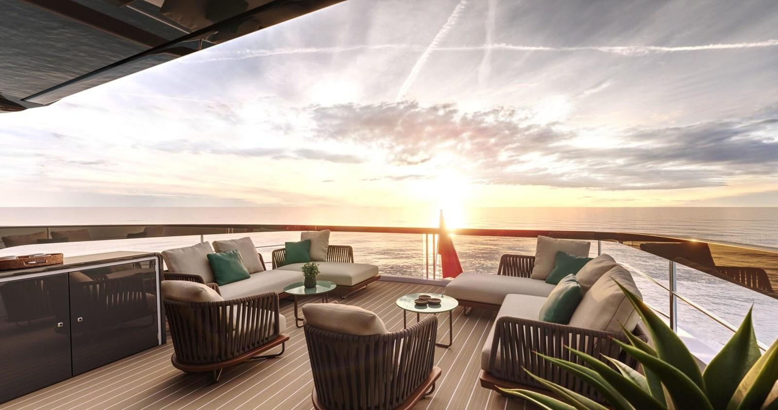 a room with a couch and chairs aboard OCEAN 156 Yacht for Sale