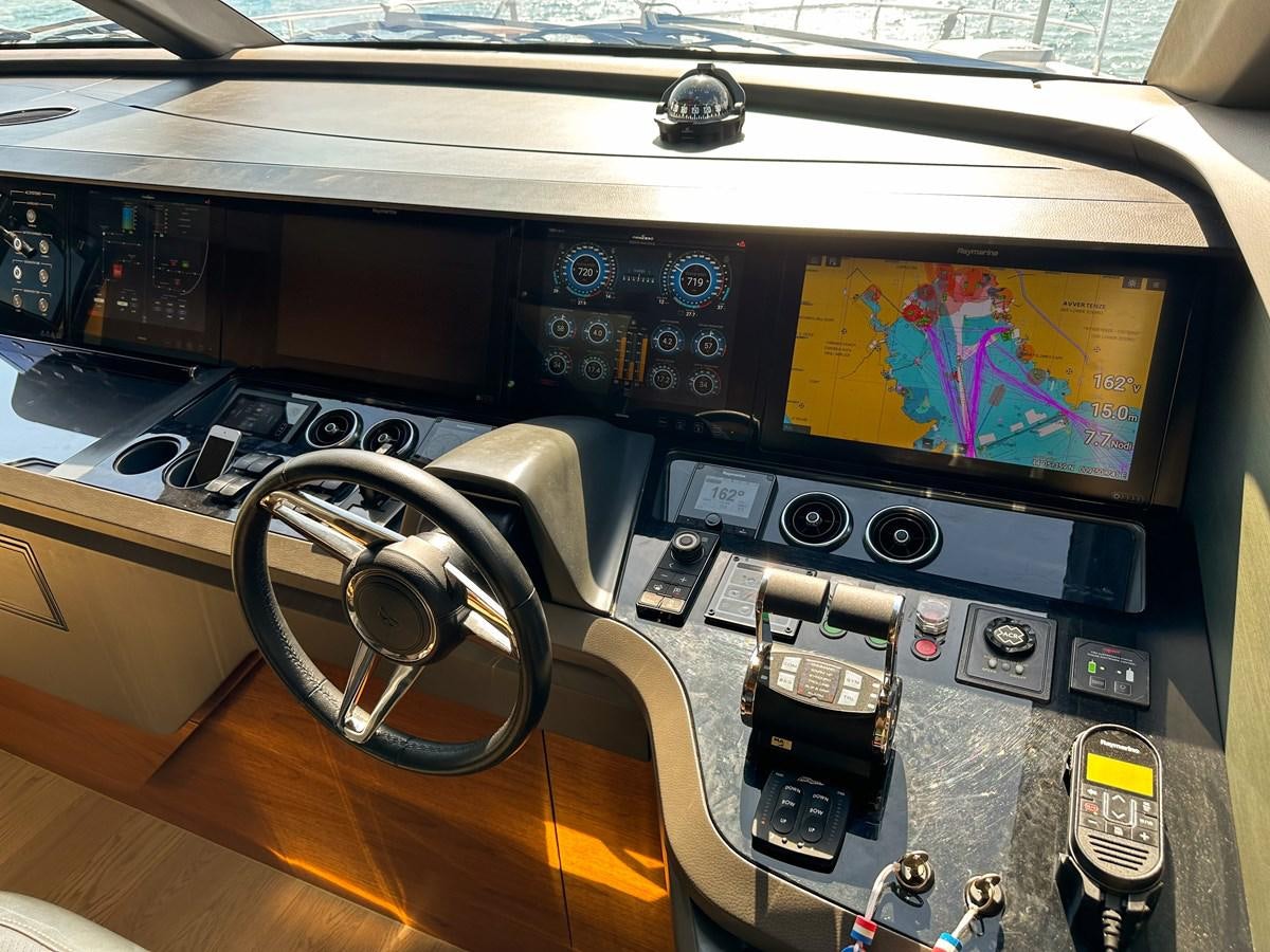the inside of a car aboard AHAVA Yacht for Sale